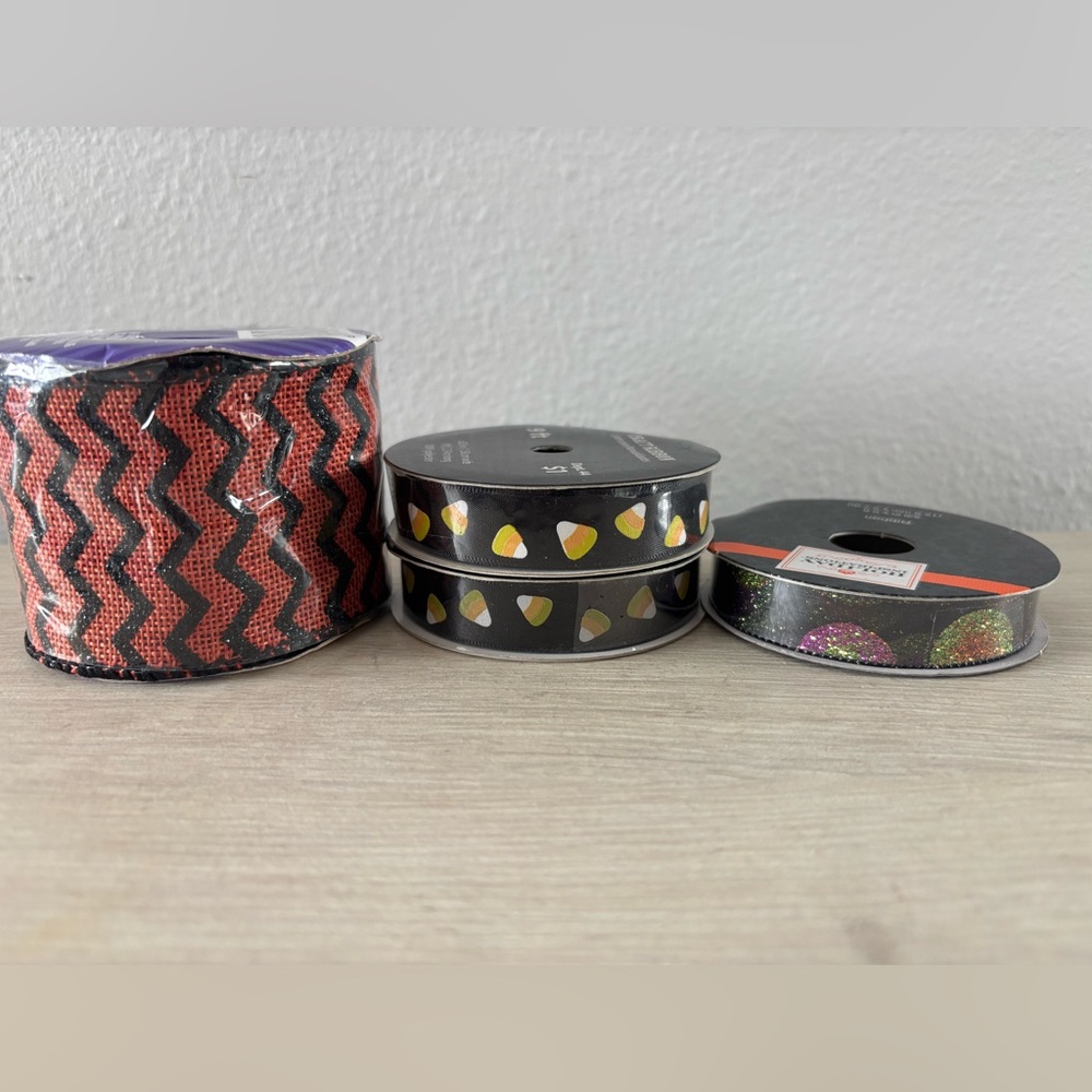 Lot of 4 Halloween grosgrain ribbon 5/8" Wide by 3 yards 2 1/2 Inches Wide By 3